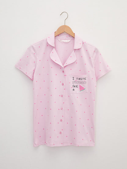 Shirt Collar Polka Dot Short Sleeve Cotton Women's Pajama Set