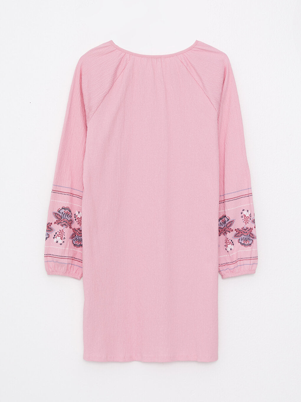 Tie Collar Embroidered Long Sleeve Women's Tunic