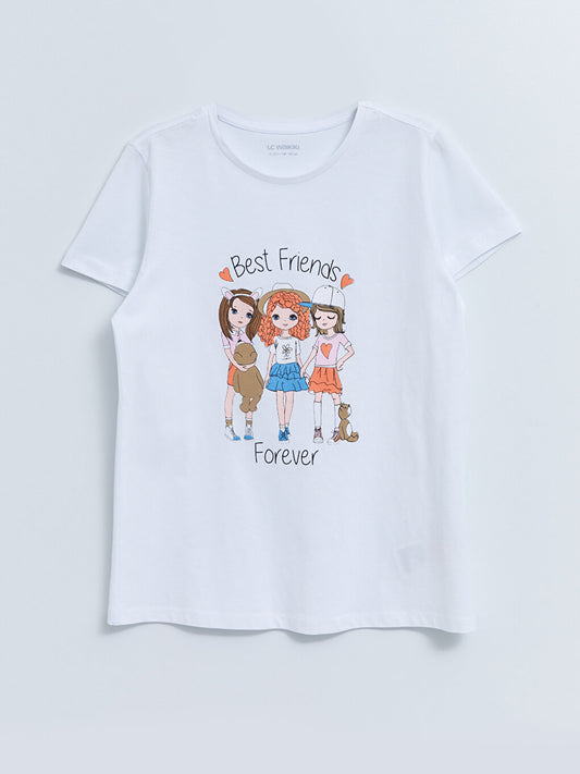 Crew Neck Printed Short Sleeve Cotton Girls' T-Shirt