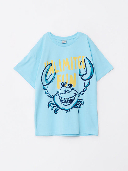 Crew Neck Printed Short Sleeve Cotton Boys' T-Shirt