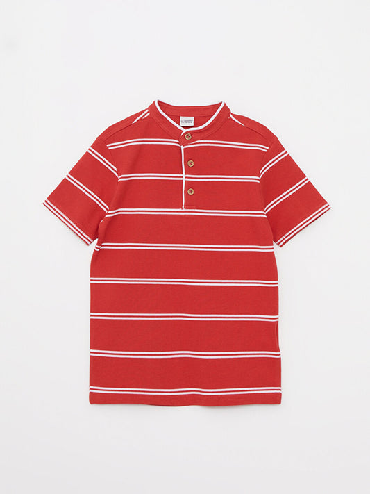 Judge Collar Striped Short Sleeve Cotton Boys' T-Shirt