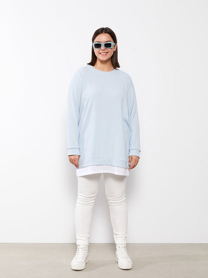 Plus Size Crew Neck Plain Long Sleeve Women's Tunic