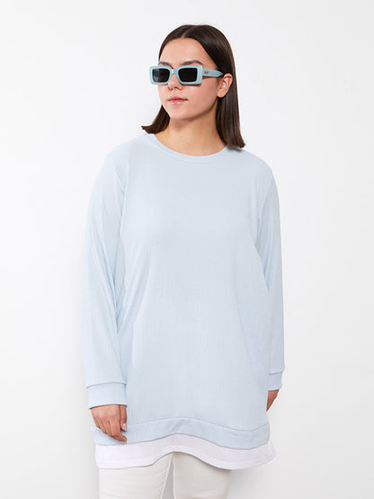 Plus Size Crew Neck Plain Long Sleeve Women's Tunic