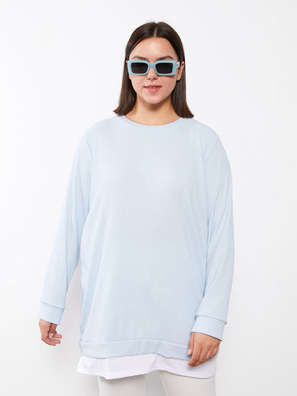 Plus Size Crew Neck Plain Long Sleeve Women's Tunic