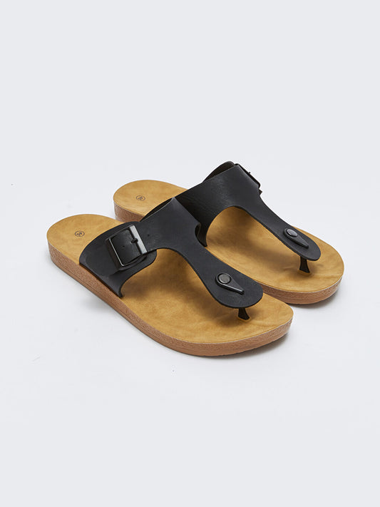 Men's Flip Flops with Buckle Detail