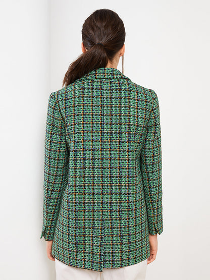 Front Button Closure Plaid Long Sleeve Women's Blazer Jacket