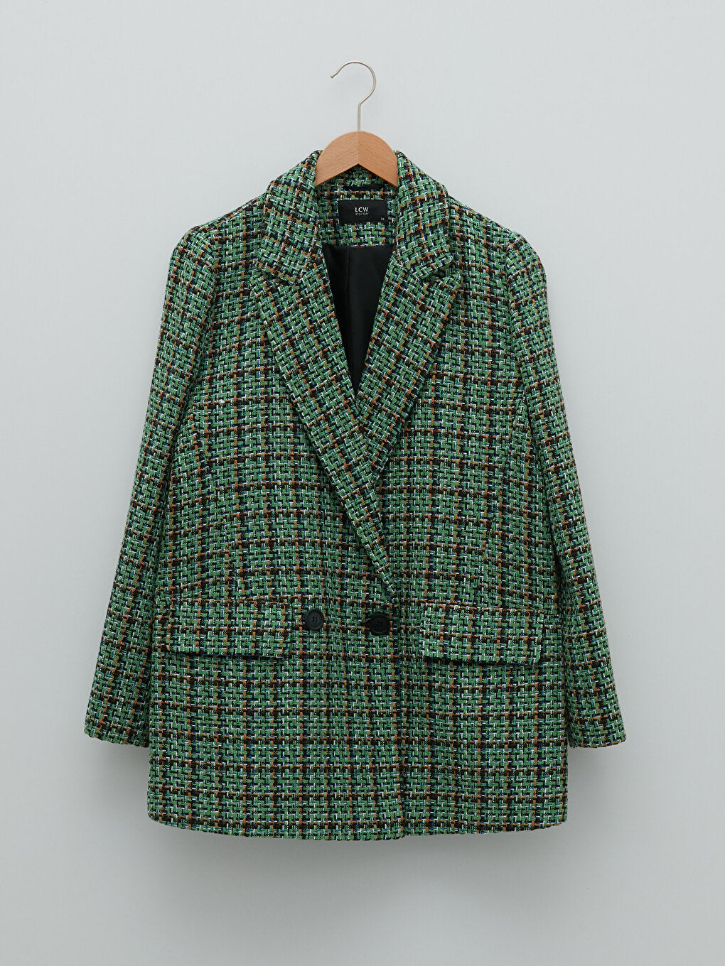 Front Button Closure Plaid Long Sleeve Women's Blazer Jacket