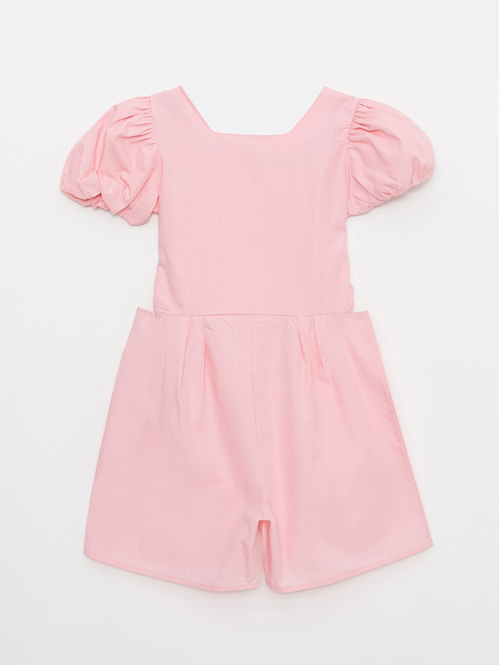 Square Neck Basic Short Sleeve Poplin Girls Jumpsuit