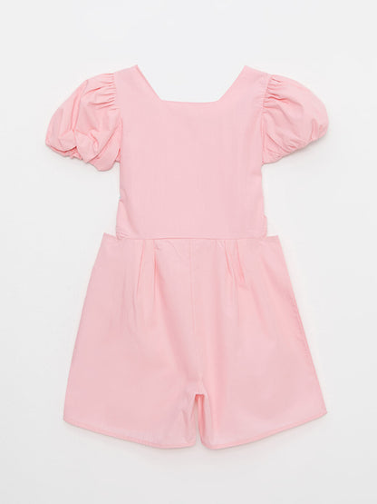 Square Neck Basic Short Sleeve Poplin Girls Jumpsuit