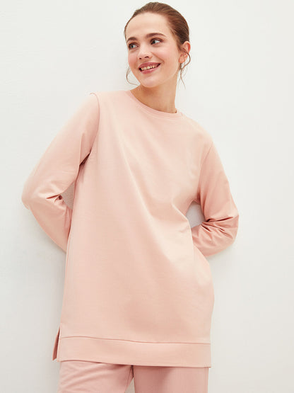 Crew Neck Plain Long Sleeve Oversize Women's Sweatshirt Tunic