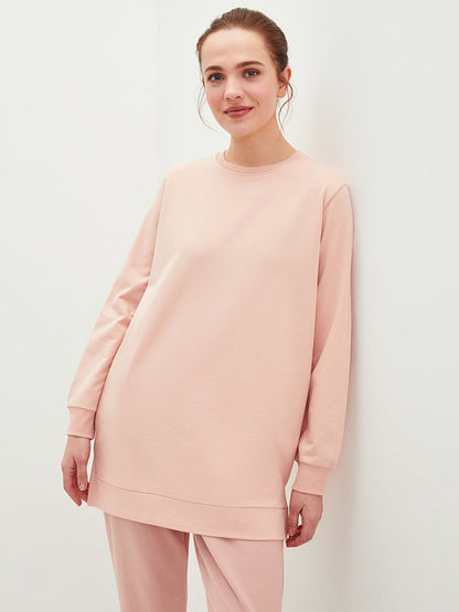 Crew Neck Plain Long Sleeve Oversize Women's Sweatshirt Tunic