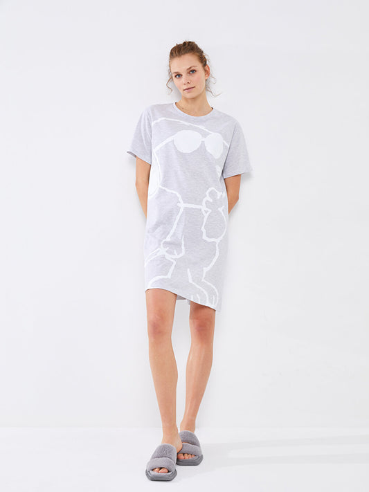 Crew Neck Snoopy Printed Short Sleeve Women's Nightgown