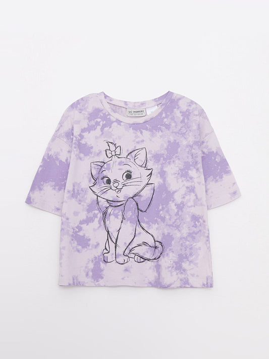 Crew Neck Aristocats Printed Short Sleeve Cotton Girls' T-Shirt