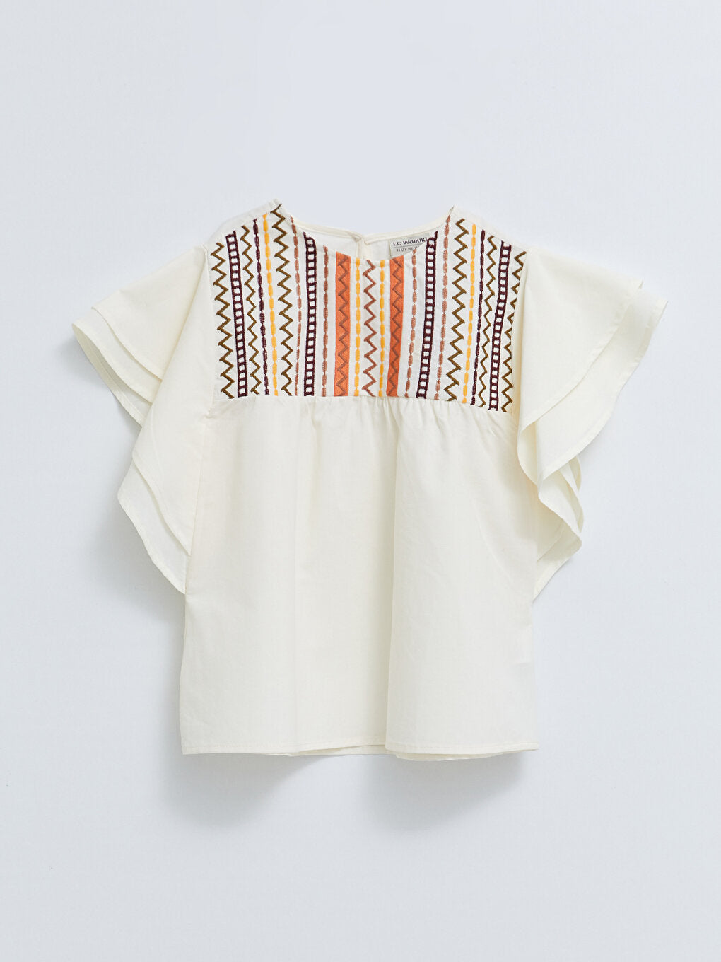 Crew Neck Embroidered Short Sleeve Cotton Girl's Blouse