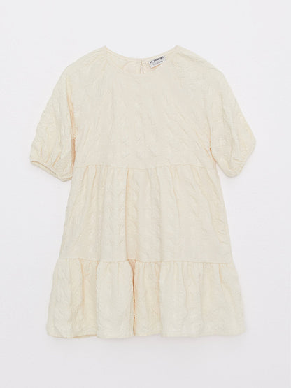 Crew Neck, Patterned Short Sleeve Girl's Dress