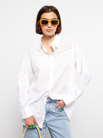 Embroidered Long Sleeve Poplin Women's Shirt Tunic