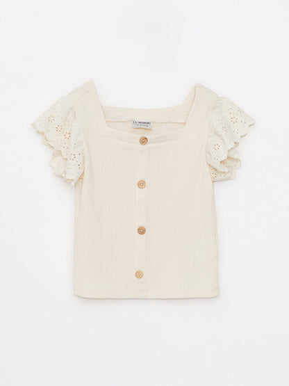 Square Neck Basic Short Sleeve Girl's Blouse