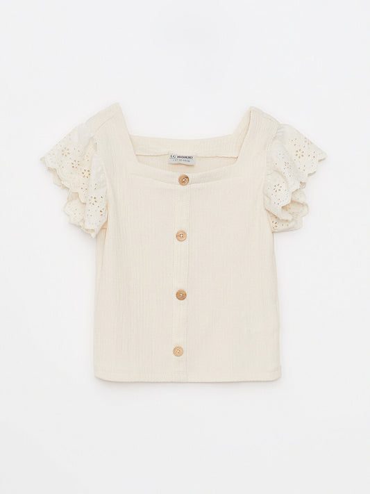 Square Neck Basic Short Sleeve Girl's Blouse