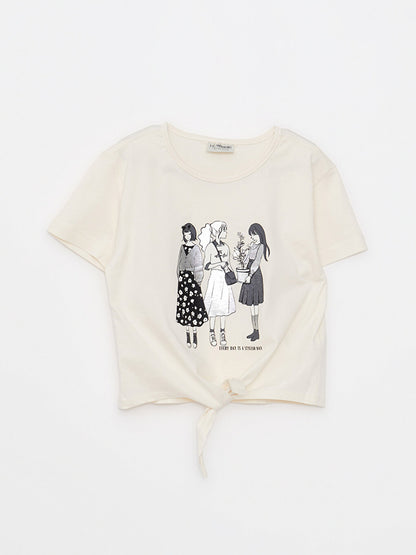 Crew Neck Printed Short Sleeve Cotton Girls' T-Shirt