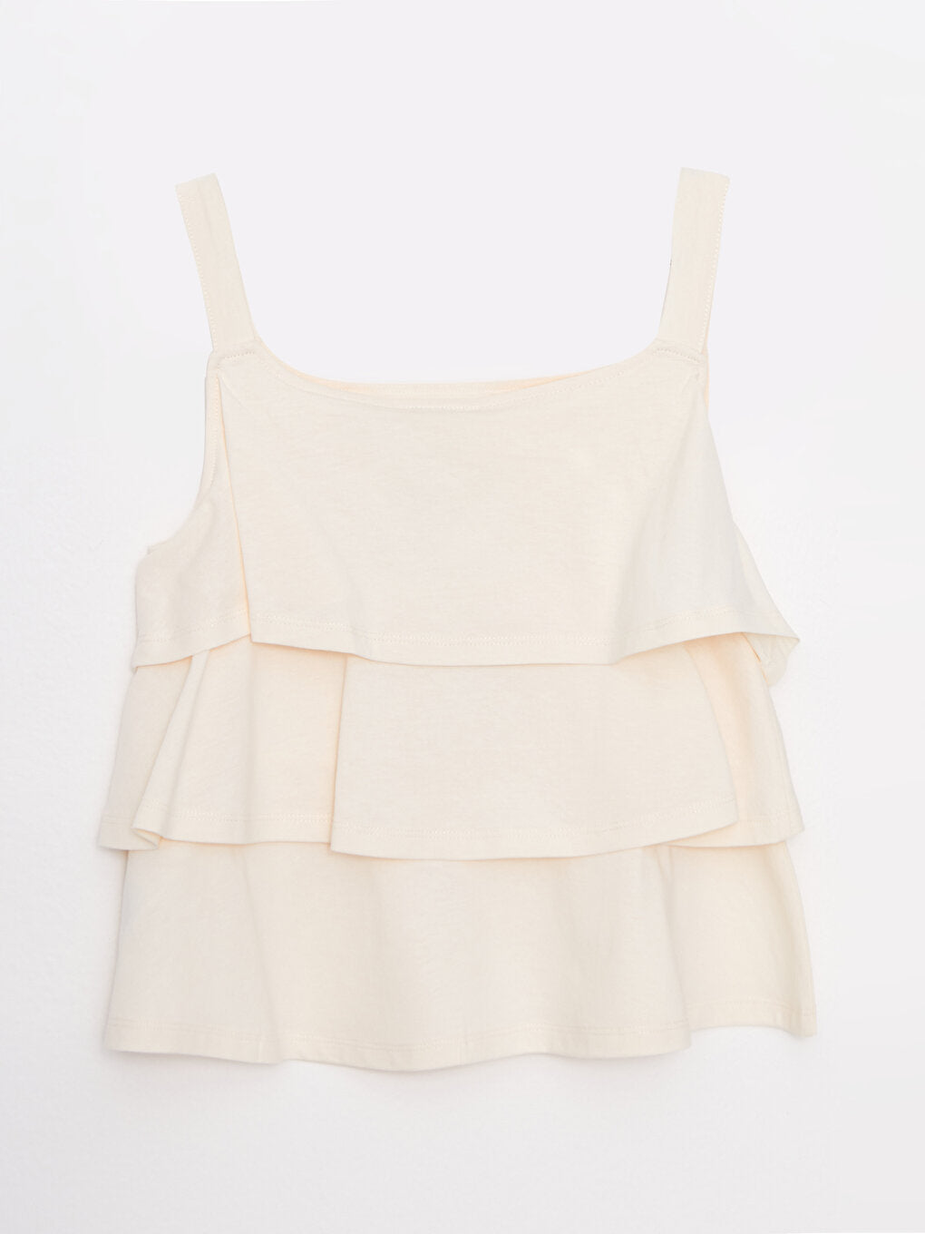 Square Neck Basic Ruffle Detailed Cotton Girl's Undershirt