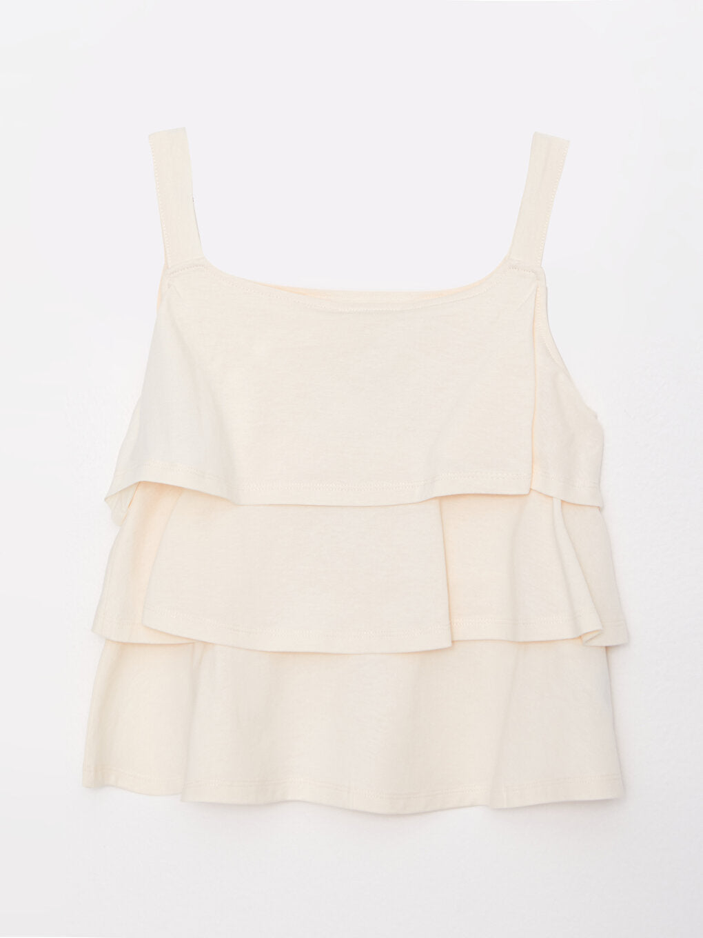 Square Neck Basic Ruffle Detailed Cotton Girl's Undershirt