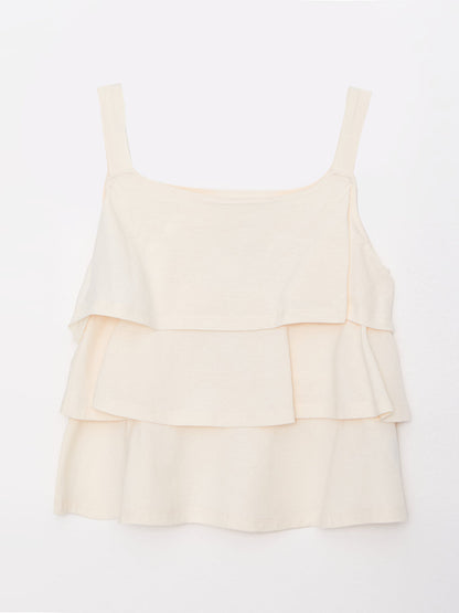 Square Neck Basic Ruffle Detailed Cotton Girl's Undershirt