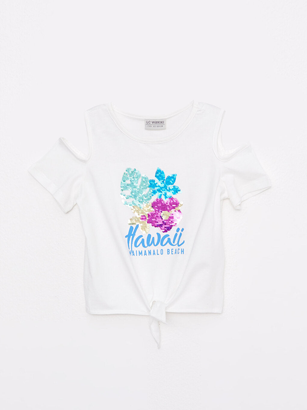 Crew Neck Printed Sequin Embroidered Short Sleeve Cotton Girls' T-Shirt