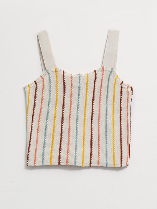 Square Neck Striped Girl's Knitwear Blouse