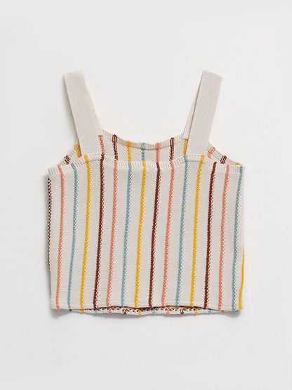 Square Neck Striped Girl's Knitwear Blouse