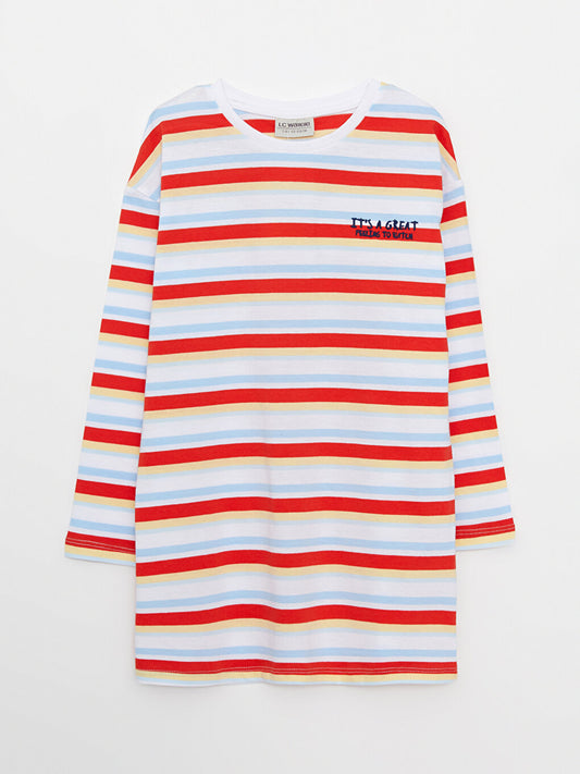 Crew Neck Striped Long Sleeve Cotton Girl's Tunic