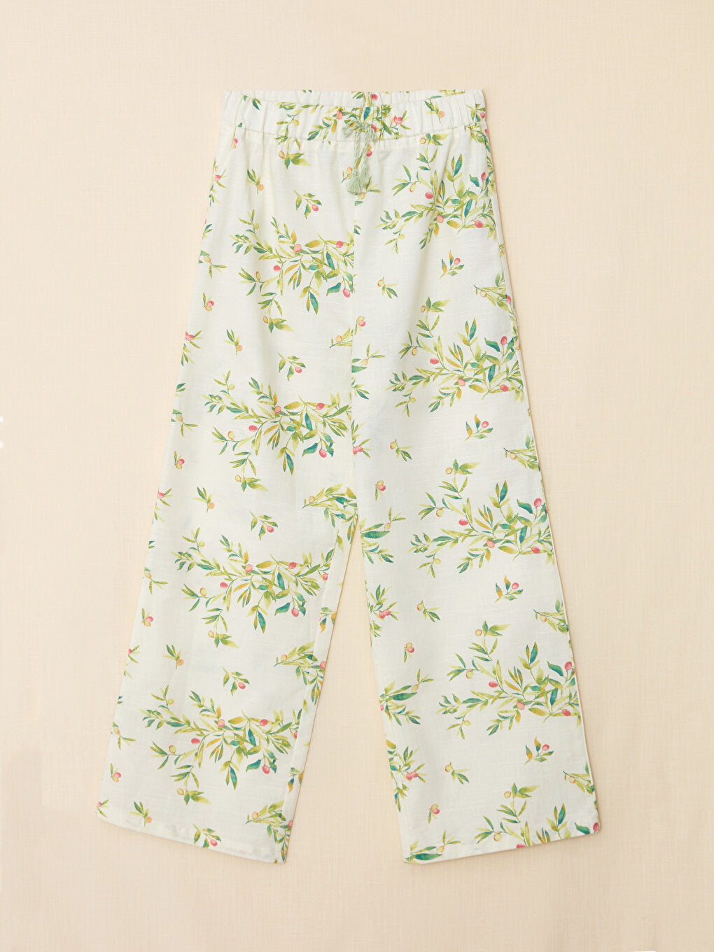 Patterned Organic Cotton Girls Trousers with Elastic Waist