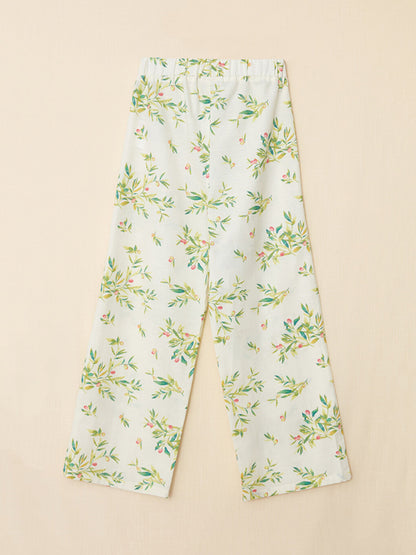 Patterned Organic Cotton Girls Trousers with Elastic Waist