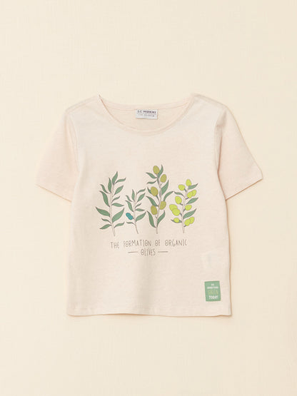 Crew Neck Printed Short Sleeve Cotton Girls' T-Shirt