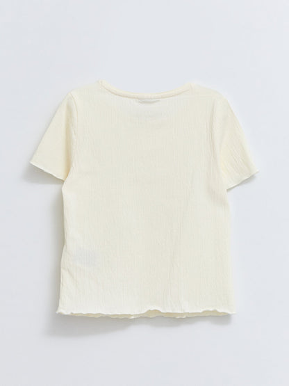 Crew Neck Basic Short Sleeve Girl's Blouse