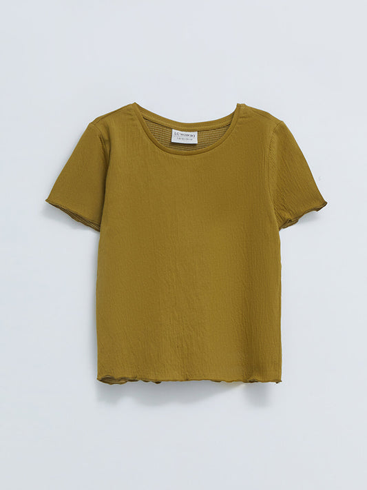 Crew Neck Basic Short Sleeve Girl's Blouse