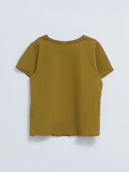 Crew Neck Basic Short Sleeve Girl's Blouse