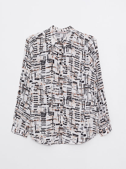 Front Button Closure Patterned Long Sleeve Viscose Women's Shirt