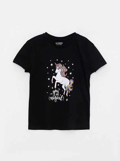 Crew Neck Printed Short Sleeve Cotton Girls' T-Shirt 2-pack