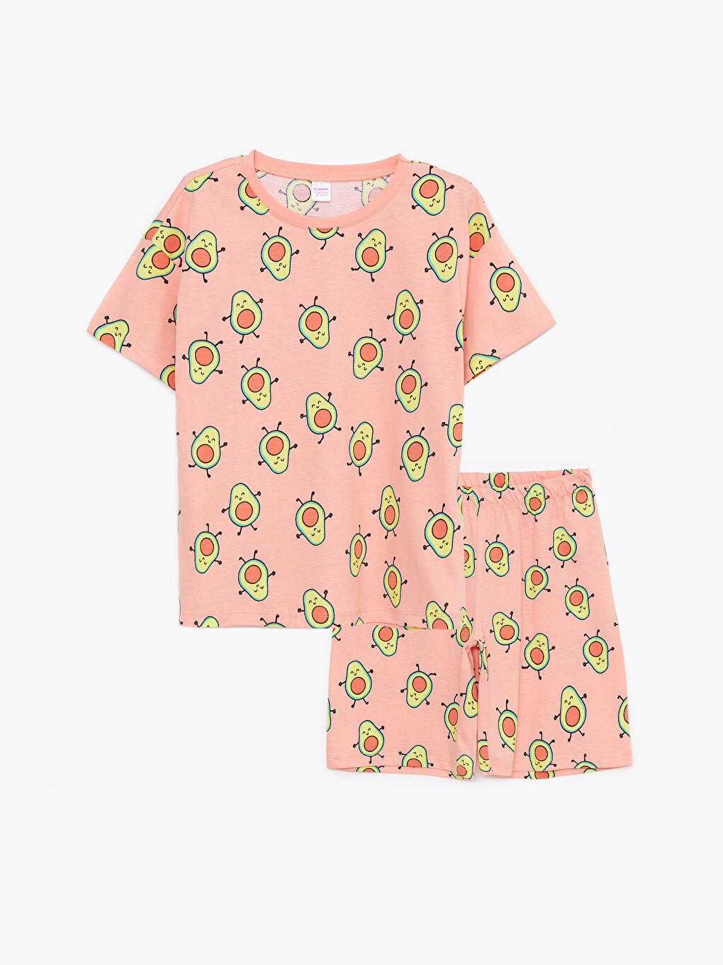 Crew Neck Printed Short Sleeve Girl's Pajama Set with Shorts