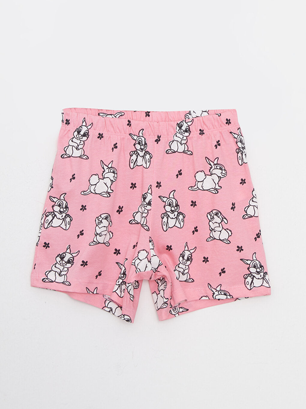 Crew Neck Bambi Printed Short Sleeve Girl's Pajama Set with Shorts