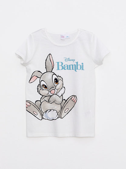 Crew Neck Bambi Printed Short Sleeve Girls Pajama Set