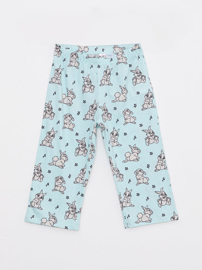 Crew Neck Bambi Printed Short Sleeve Girls Pajama Set