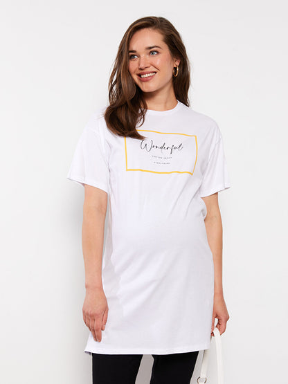 Crew Neck Printed Short Sleeve Cotton Maternity Tunic