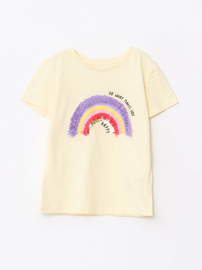 Crew Neck Printed Short Sleeve Cotton Girls' T-Shirt