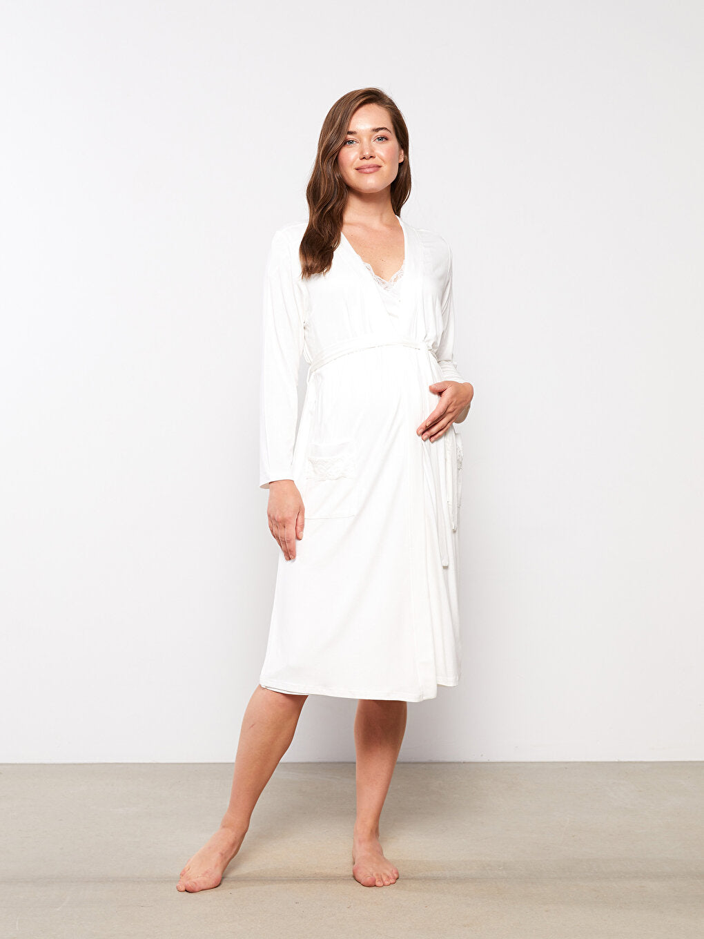 Shawl Collar Plain Long Sleeve Maternity Dressing Gown