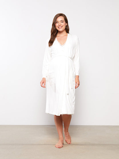 Shawl Collar Plain Long Sleeve Maternity Dressing Gown