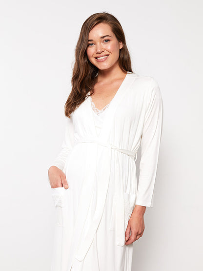 Shawl Collar Plain Long Sleeve Maternity Dressing Gown