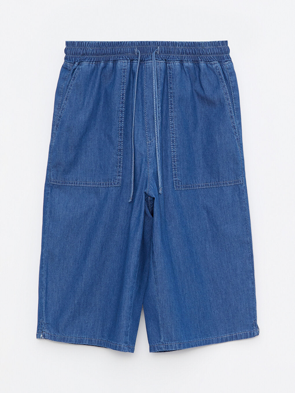 Women's Jean Shorts with Elastic Waist and Flat Pocket Detail