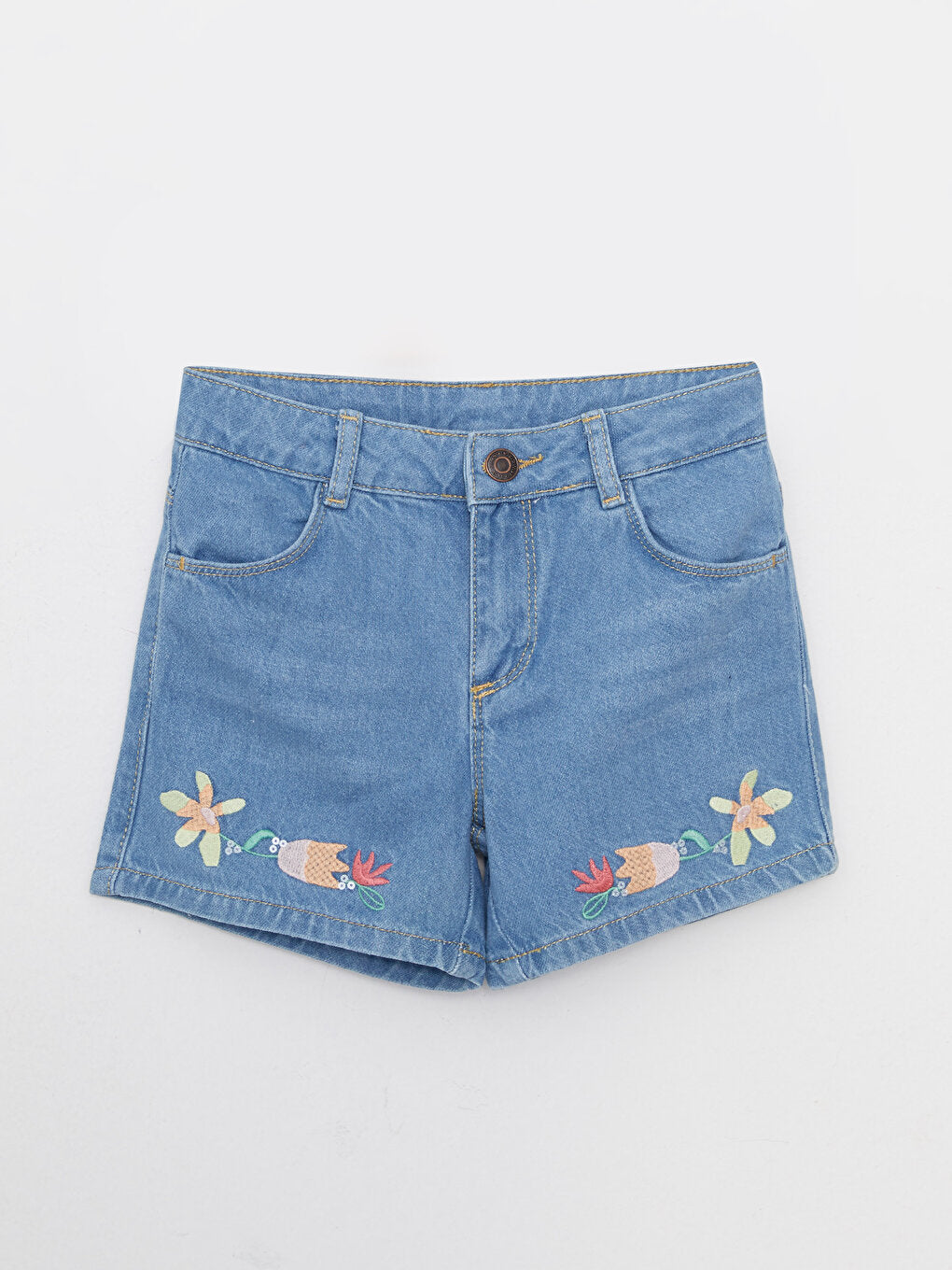 Embroidery Detailed Girls' Jean Shorts