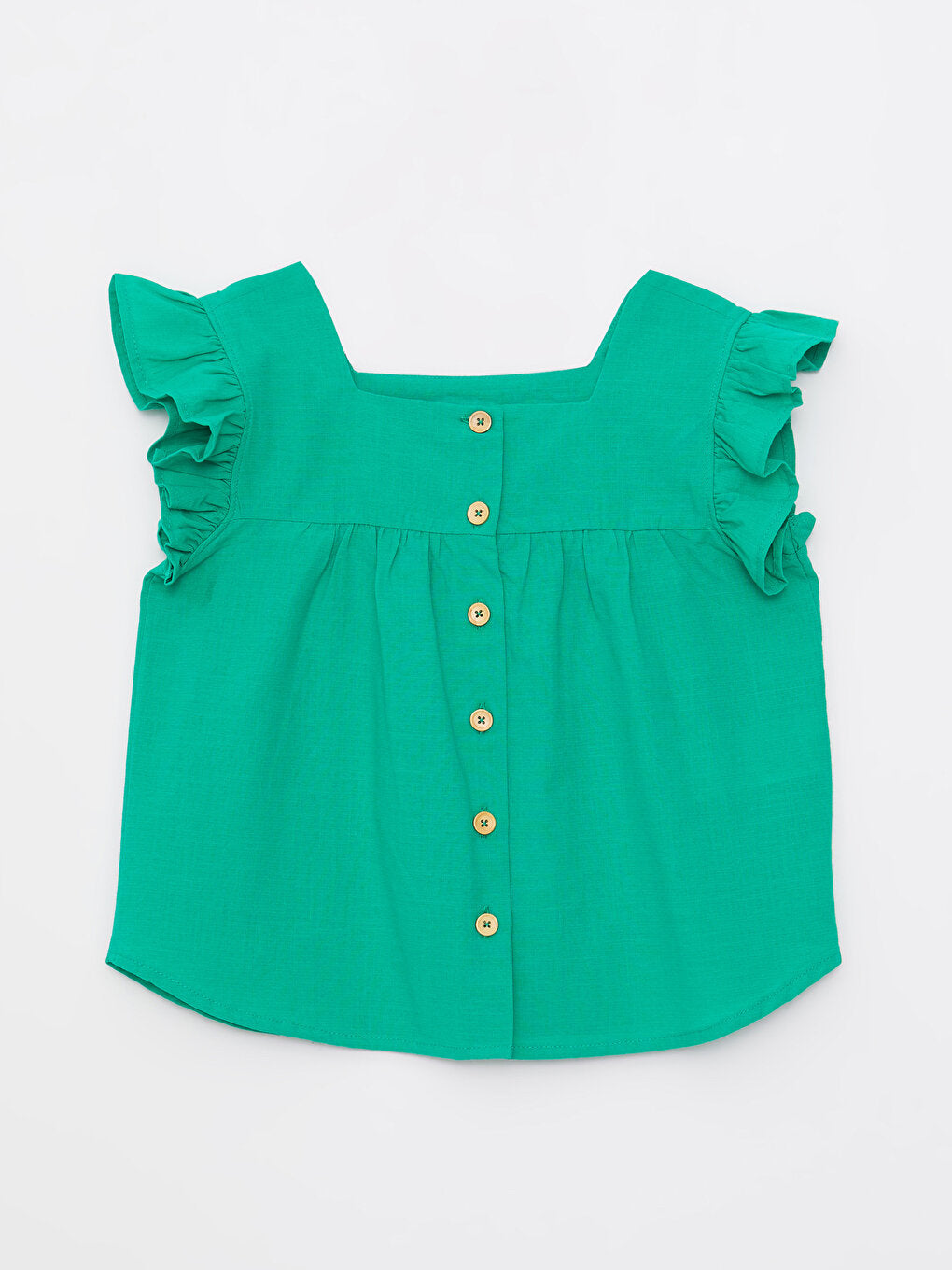 Square Neck Basic Short Sleeve Poplin Girl's Blouse